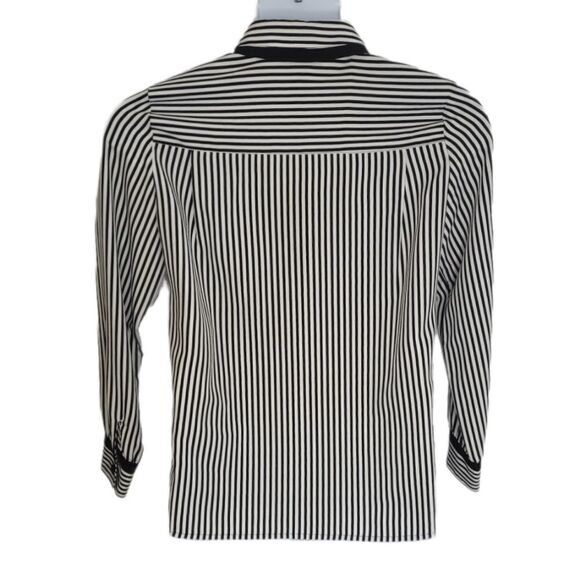 VINTAGE 80s blouse pinstriped pointed collar‎ button up shirt S - Picture 3 of 9